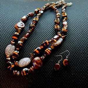 New Brown Copper Beads Multi-Strand Fashion Necklace Earrings Set